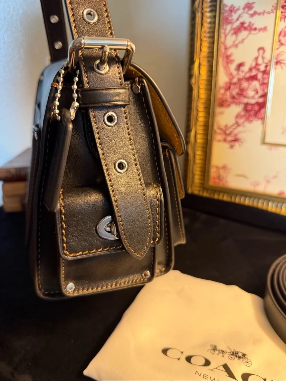 Coach Black Leather Crossbody Bag with Silver Hardware